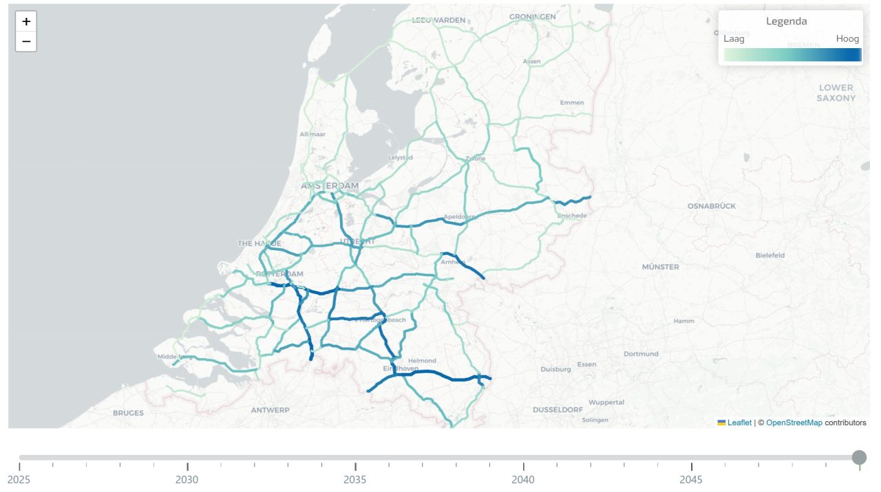 Weergave laadprognoses per corridor.