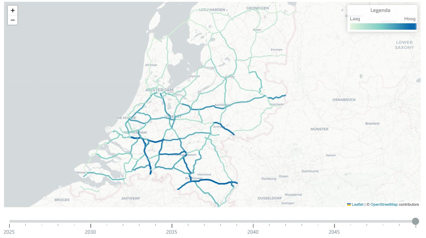 Weergave laadprognoses per corridor.